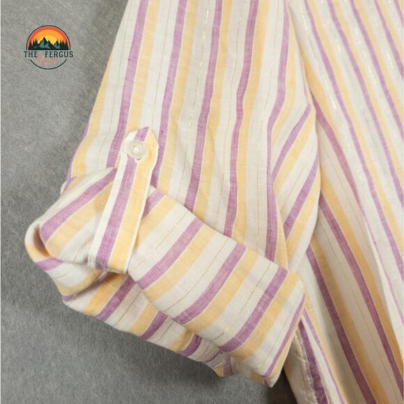 Chicos Striped 100% Linen Pink No Iron Button Up Shirt Plus Women's Sz 3 (16/18) - Picture 4 of 11